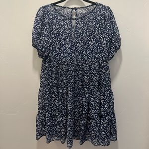 NAVY BLUE AND WHITE FLORAL DRESS WITH SLIP